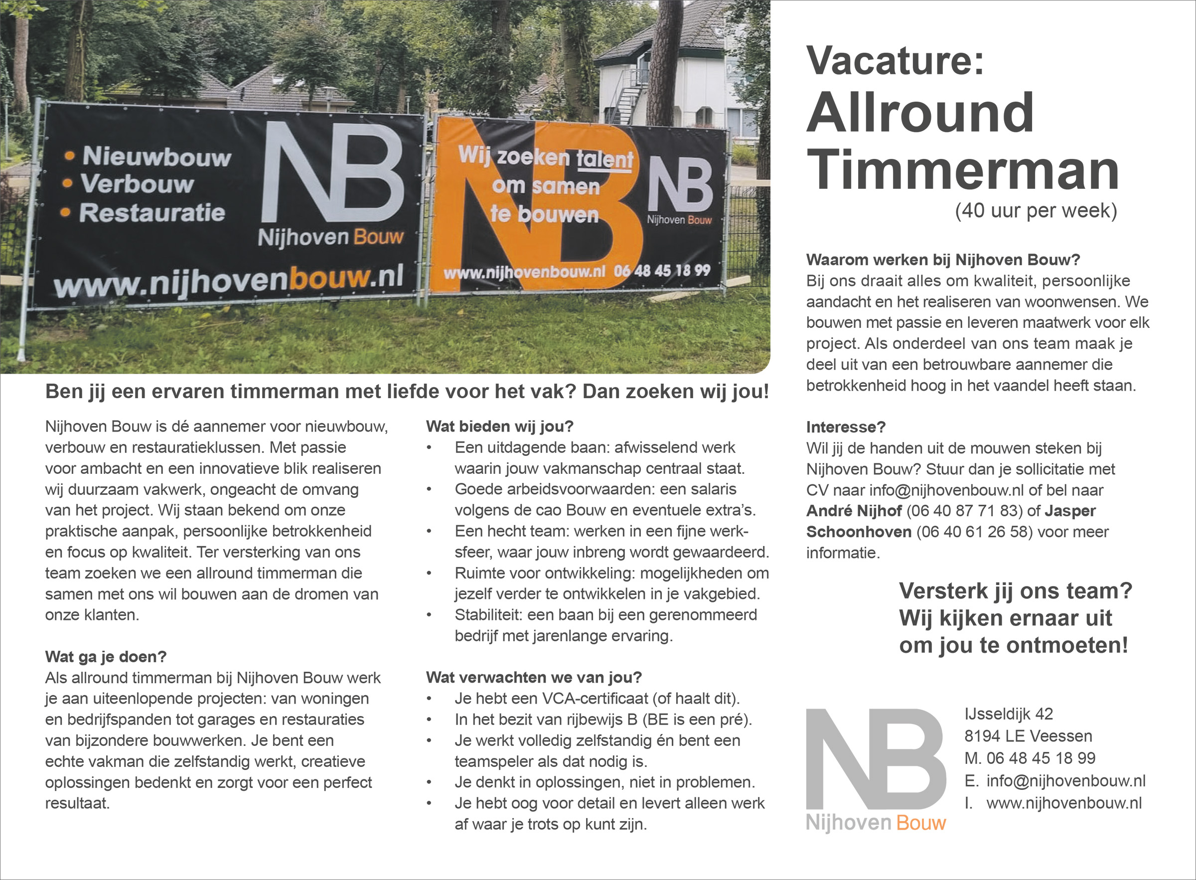 Nijhoven Bouw zoekt een allround timmerman